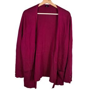 Talbots Womens Size XL Burgundy Knitted Button Sleeve Open Front Comfy Cardigan